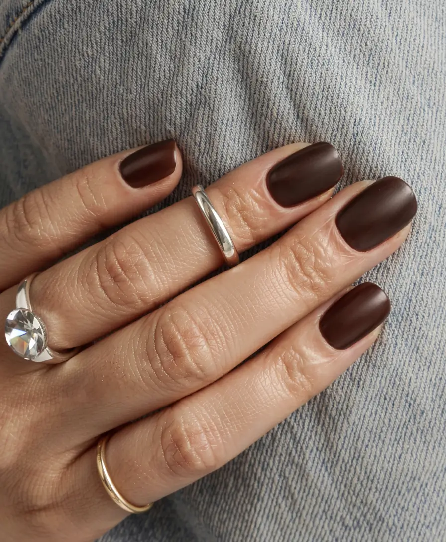 brown fall nails 2025 Velvet Matte Perfection