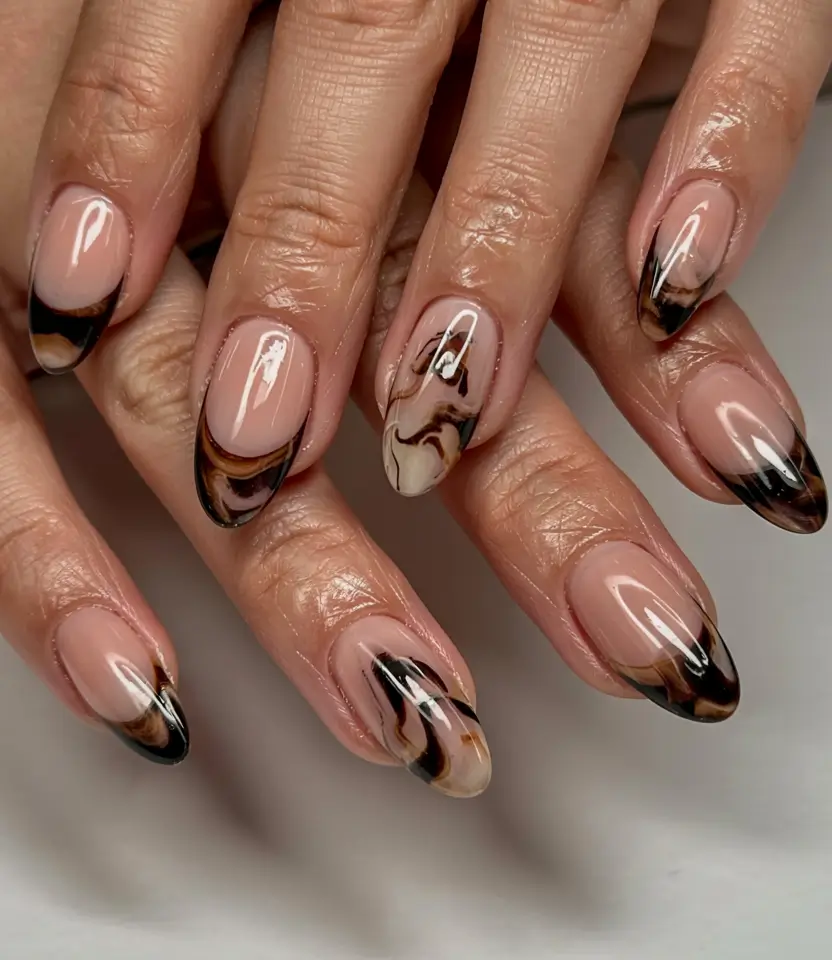 brown fall nails 2025 Marbled Latte Swirls