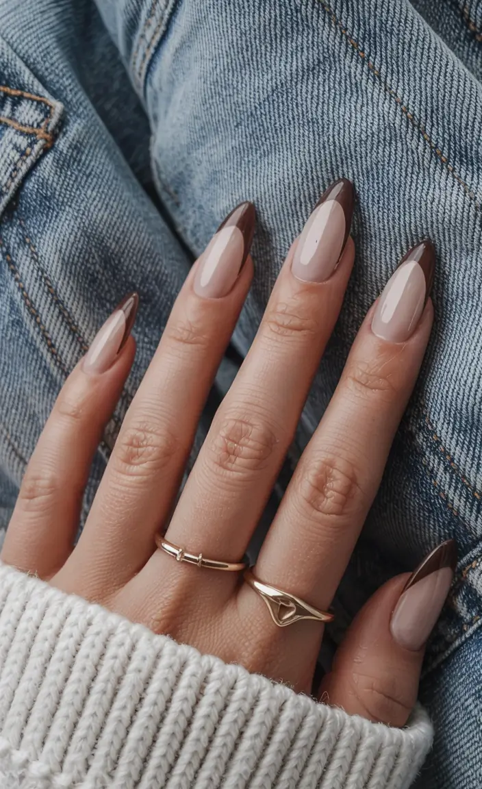 brown fall nails 2025 Sharp Mocha Tips
