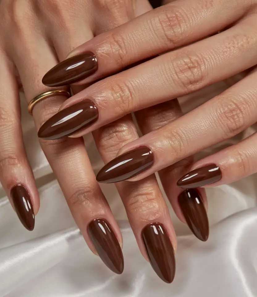 brown fall nails 2025 Rich Ganache Shine
