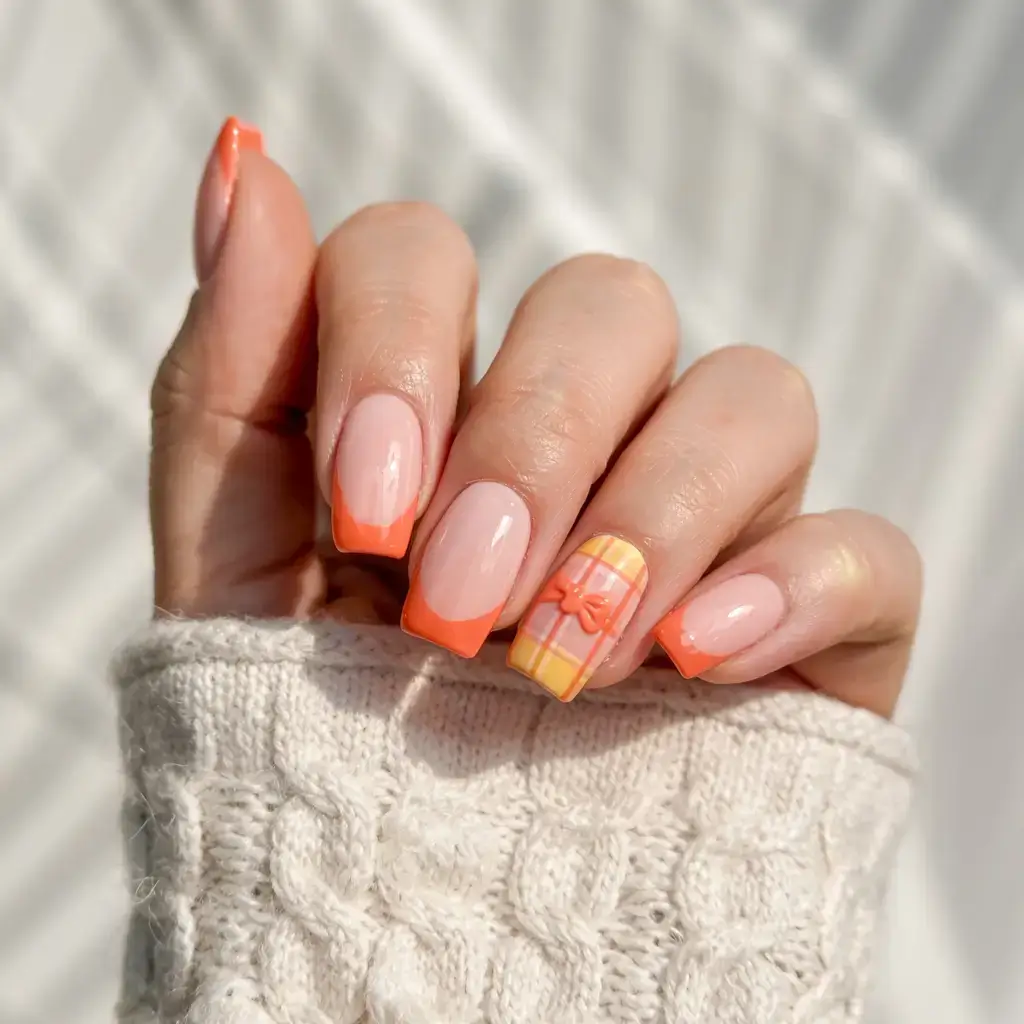 cute and fun fall nails 2025 Plaid Perfection With French Twist