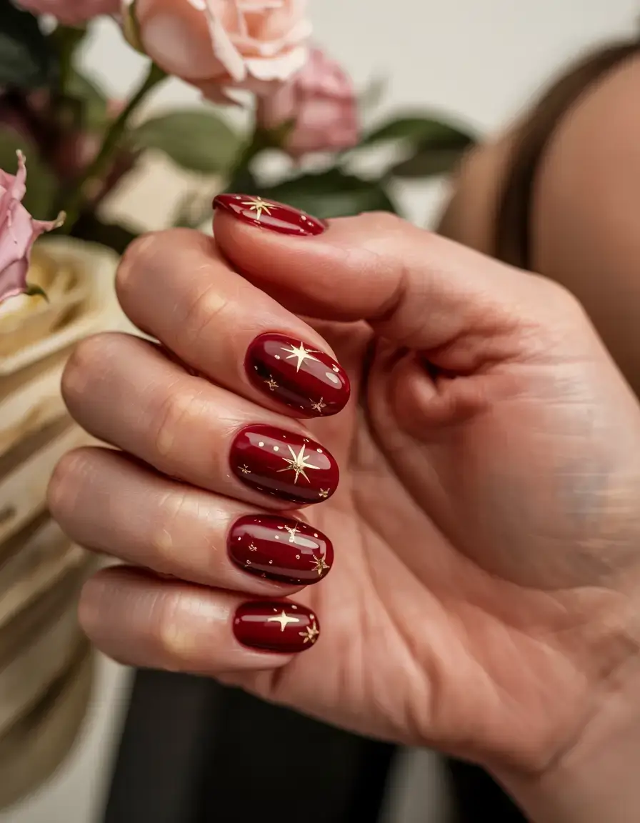 cute and fun fall nails 2025 Stargazer Garnet Glow