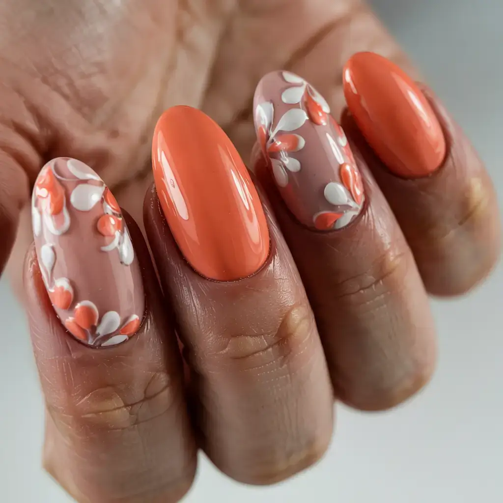 cute and fun fall nails 2025 Peachy Petals With a Pop