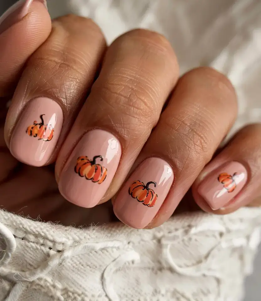 cute and fun fall nails 2025 Tiny Pumpkins, Big Cozy Energy