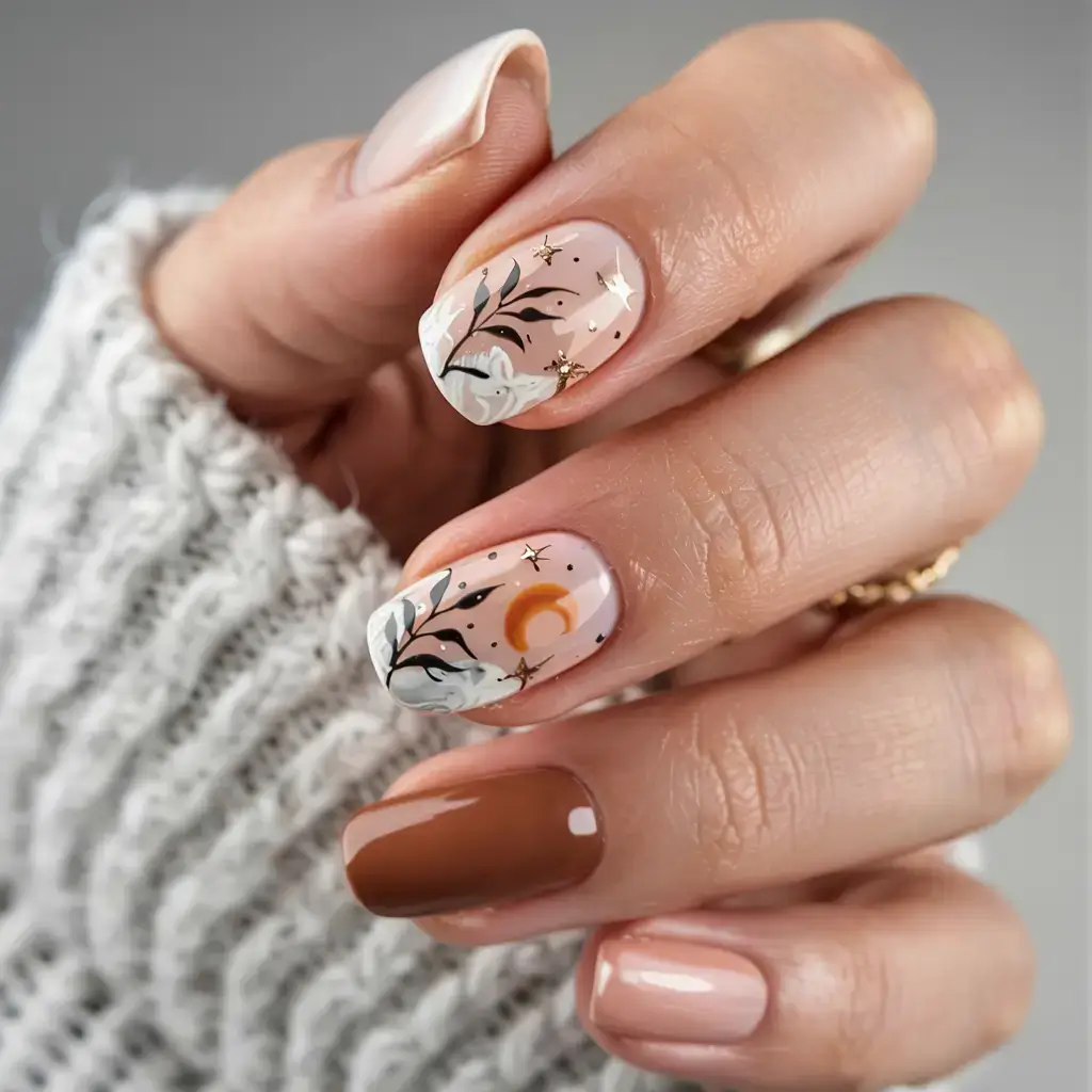 cute and fun fall nails 2025 Moon Garden on a Cloudy Day