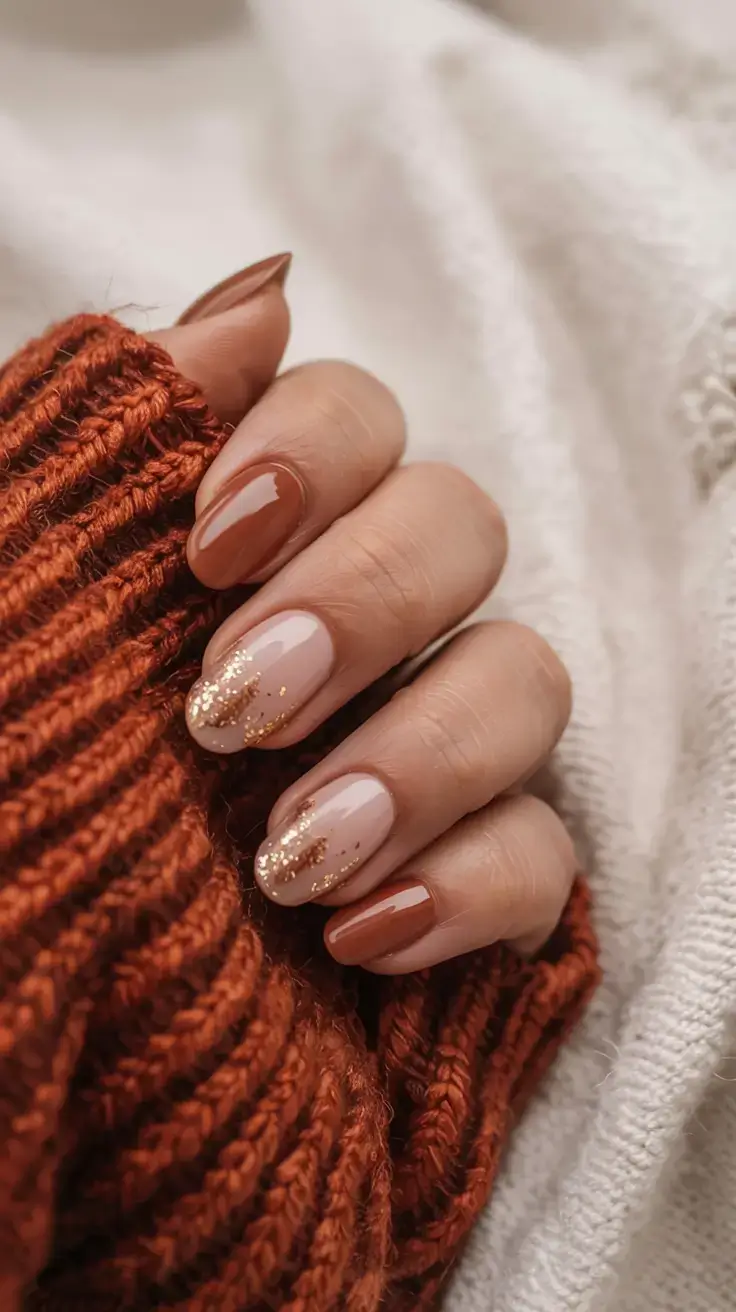 cute and fun fall nails 2025 Autumn Gold Dust Fade