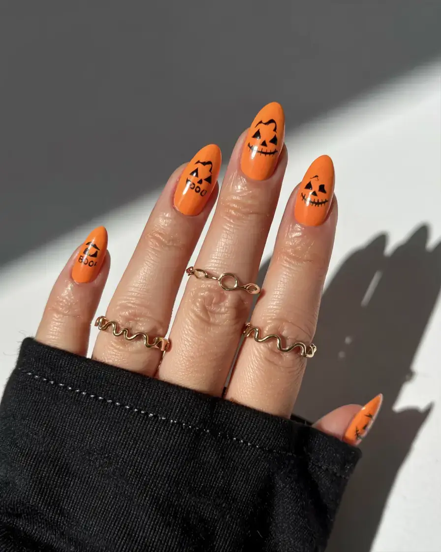 cute and fun fall nails 2025 Halloween Bold: Jack-o'-Lanterns With Attitude