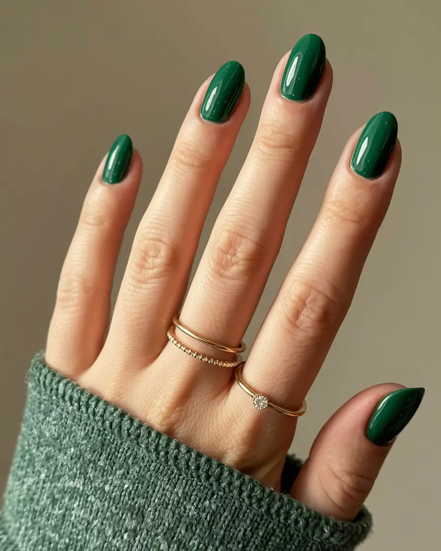 dark fall nails 2025 Evergreen Elegance