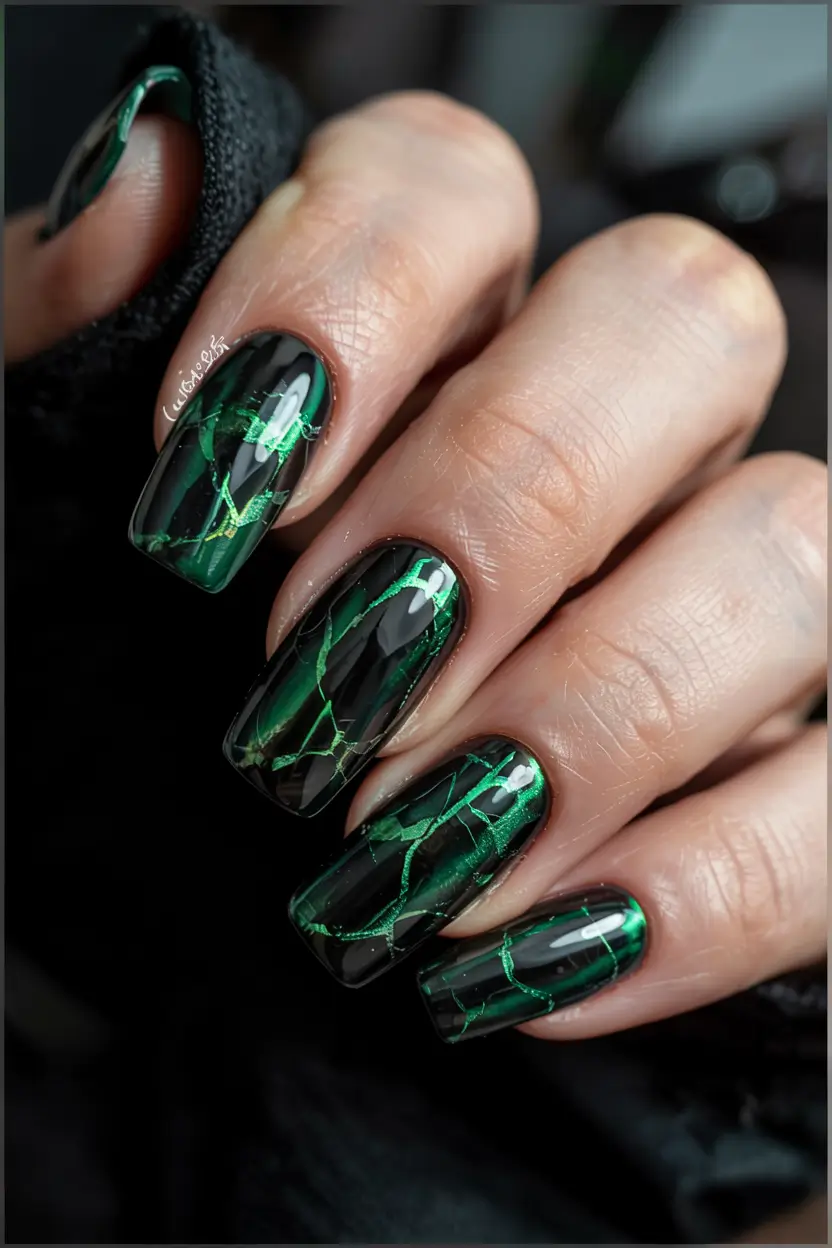 dark fall nails 2025 Emerald Lightning