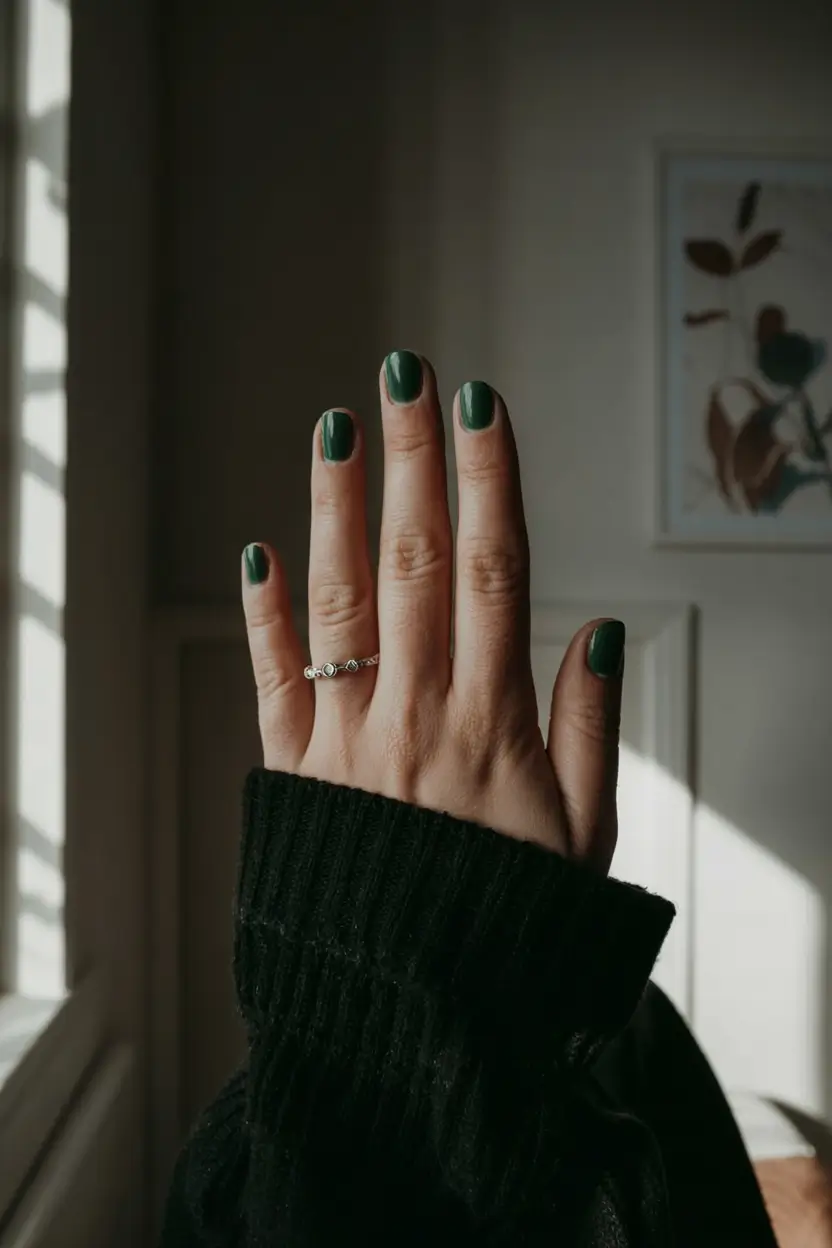 dark fall nails 2025 Moody Forest Green