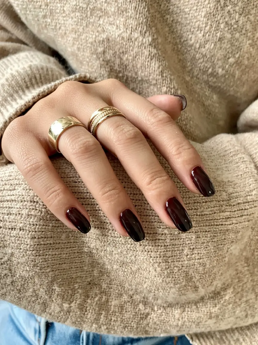 dark fall nails 2025 Wine-Toned Elegance with a Cozy Twist