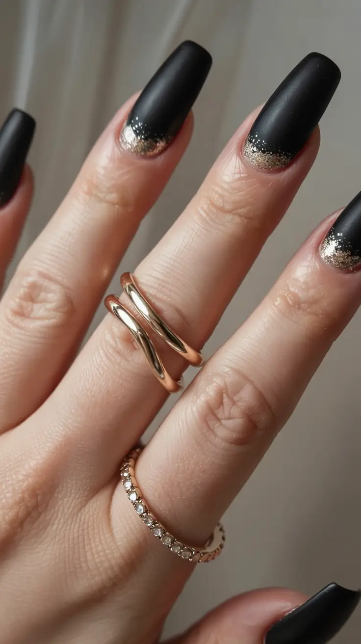 dark fall nails 2025 Golden Midnight Fade