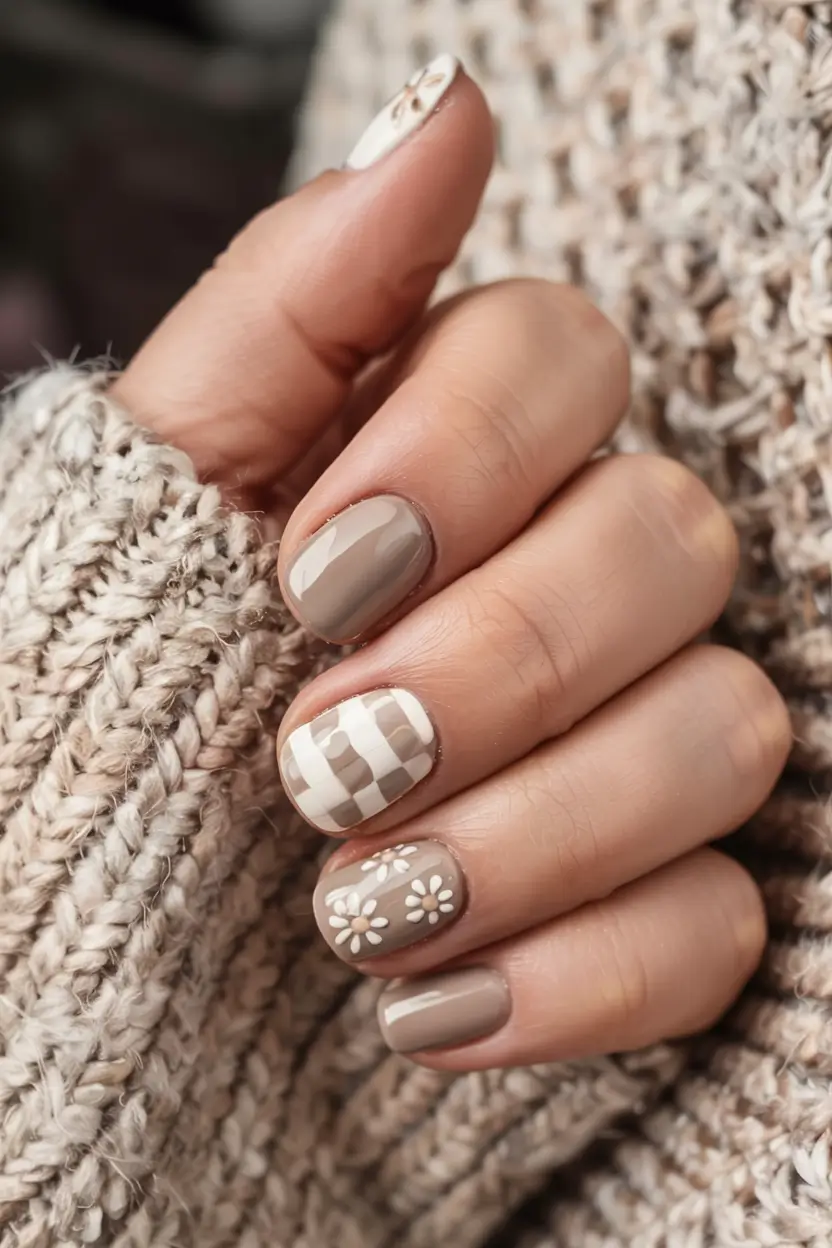 easy fall nails 2025 Cozy Checkered Charm