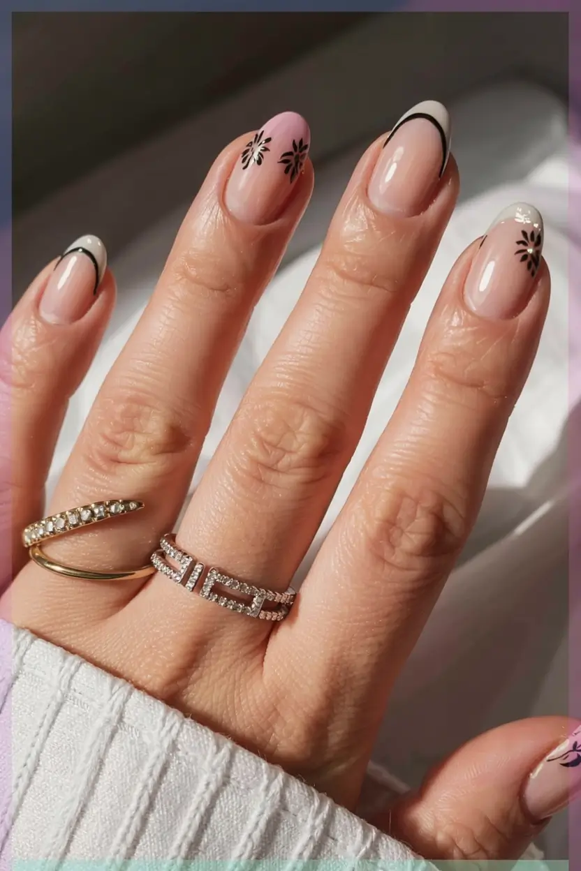 easy fall nails 2025 Minimal Black Florals