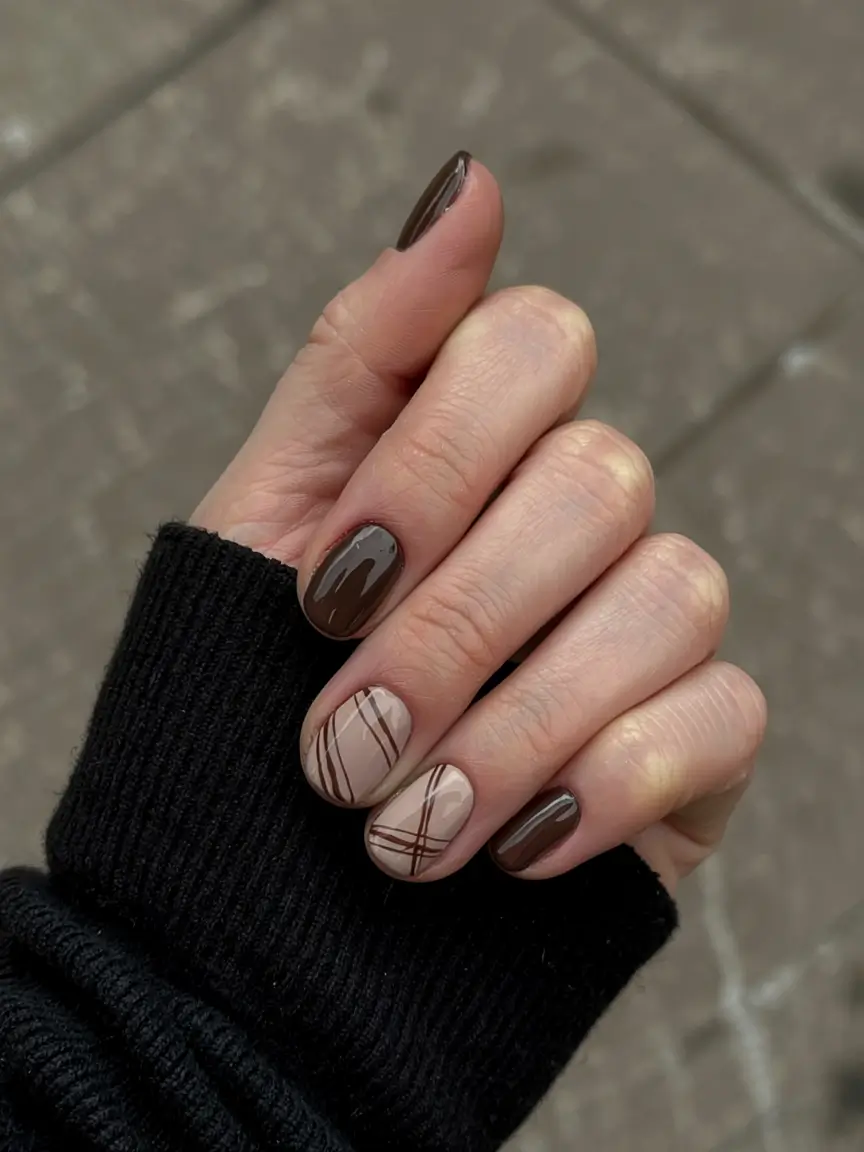 easy fall nails 2025 Autumn Plaid