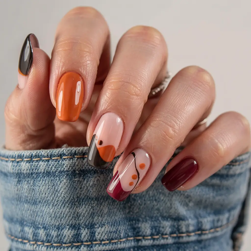 easy fall nails 2025 Modern Abstract Fall