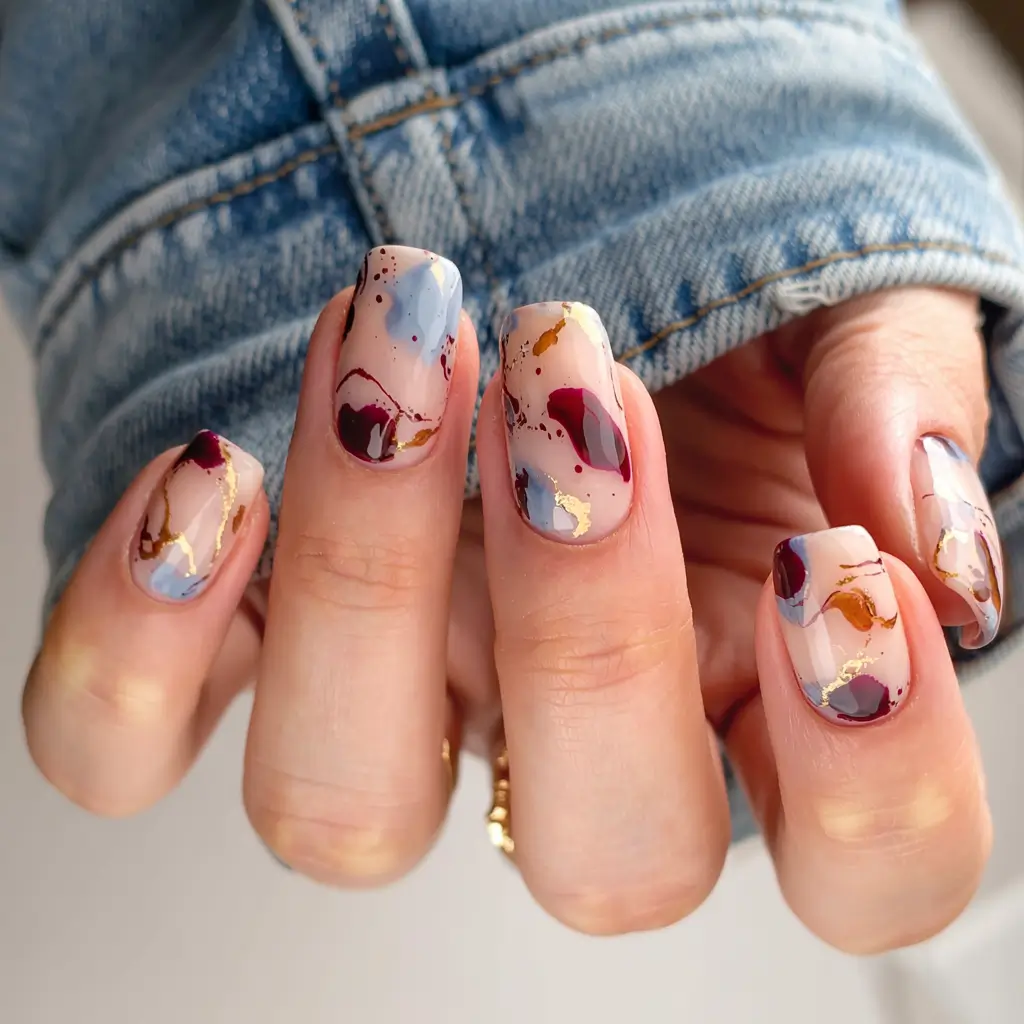 easy fall nails 2025 Abstract Watercolor Luxe