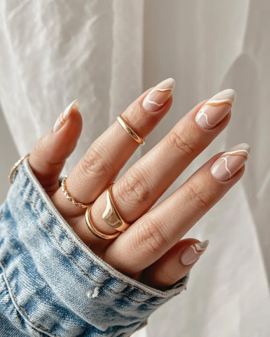 easy fall nails 2025 Soft Swirl French