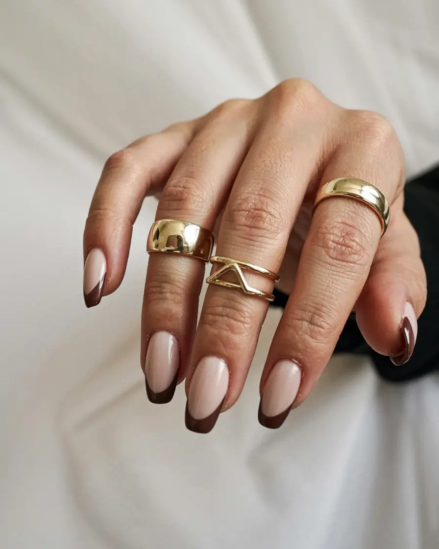 easy fall nails 2025 Deep Brown French