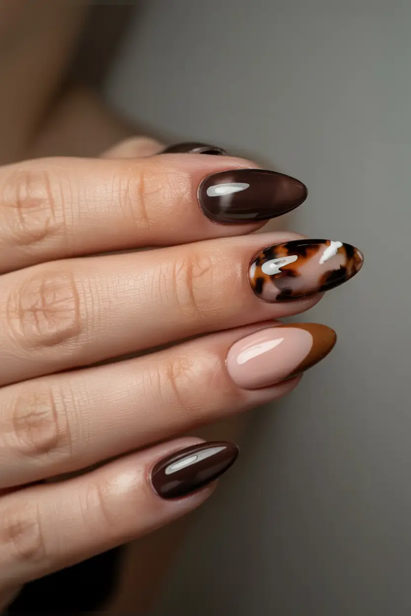 easy fall nails 2025 Tortoiseshell Elegance