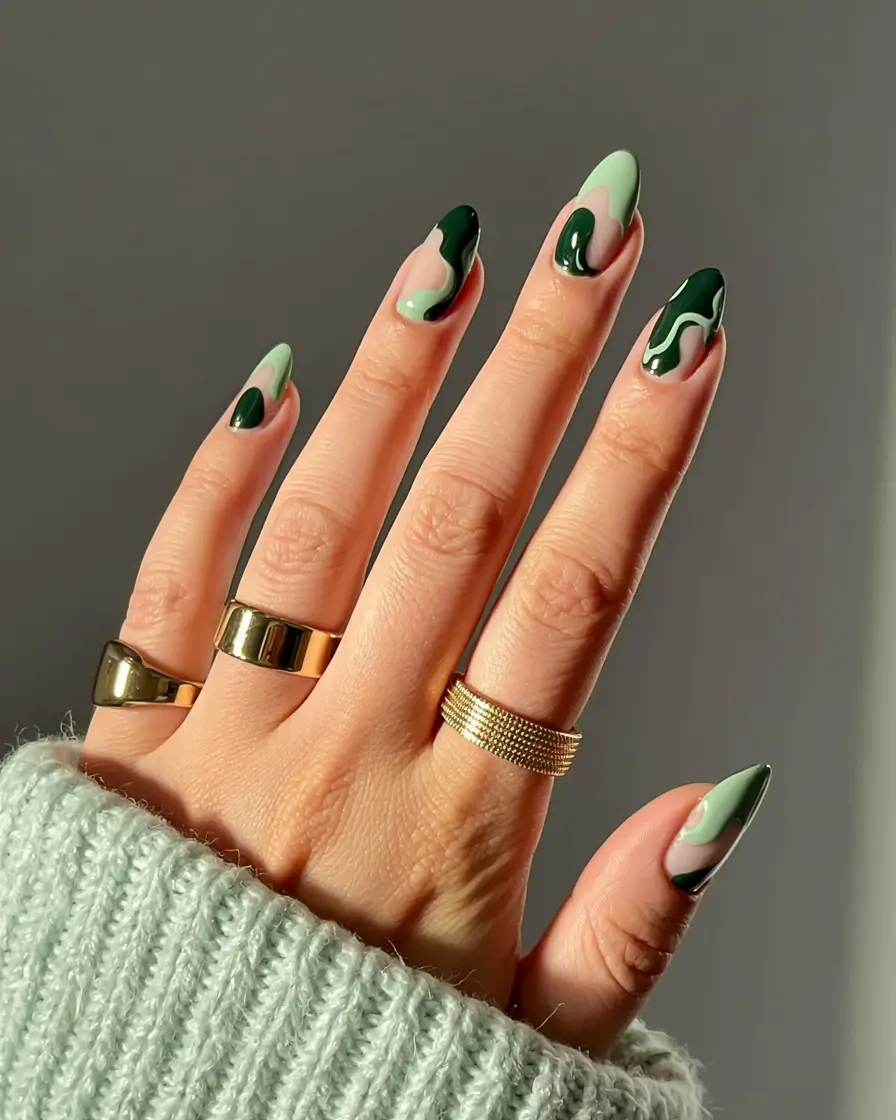 easy fall nails 2025 Mossy Waves