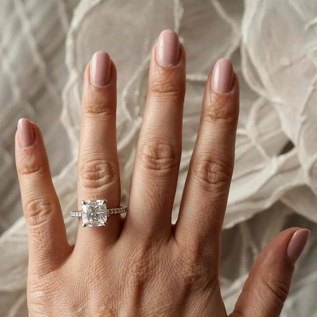 fall 2025 nail color ideas for women over 40 Blush with Diamond Glow