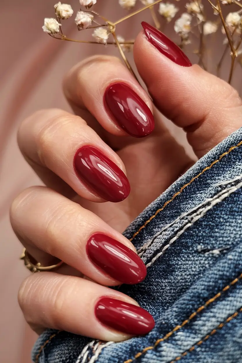 fall 2025 nail color ideas for women over 40 Ruby with a Modern Twist