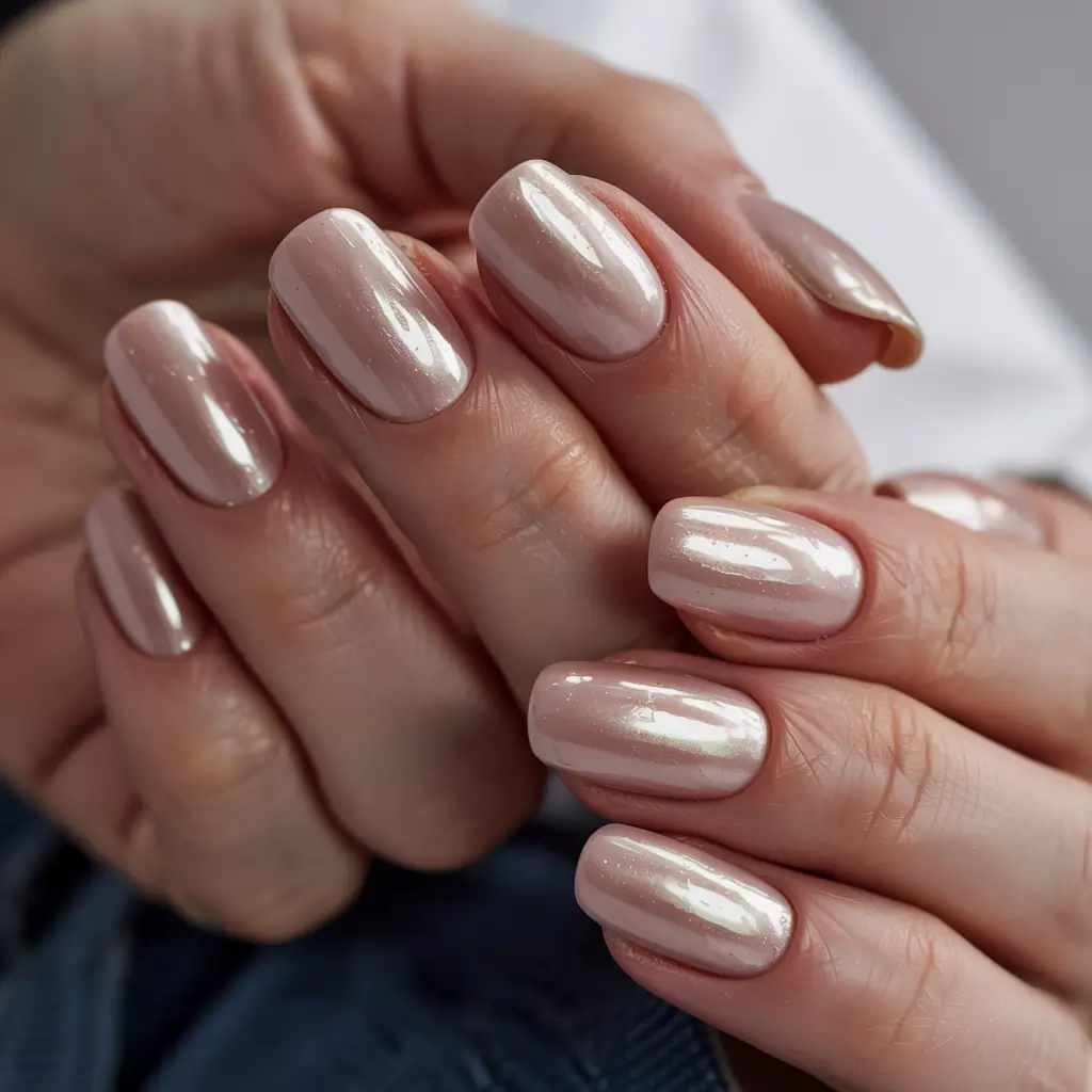 fall 2025 nail color ideas for women over 40 Pearly Champagne Neutral