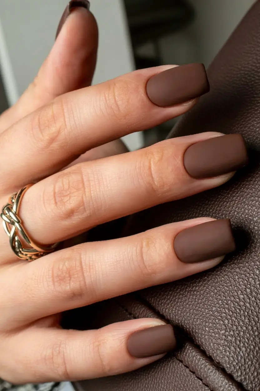 fall 2025 nail color ideas for women over 40 Rich Matte Cocoa Nails