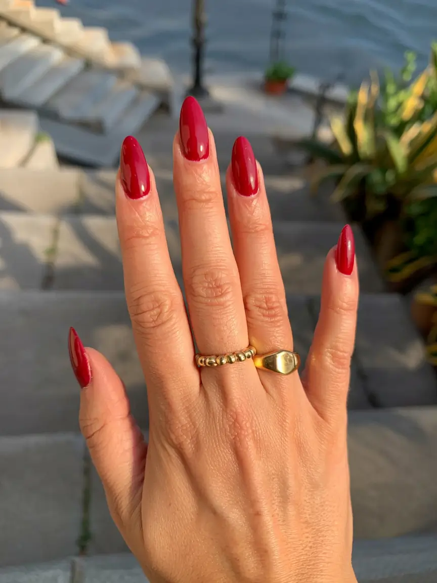fall 2025 nail color ideas for women over 40 Classic Crimson Glamour