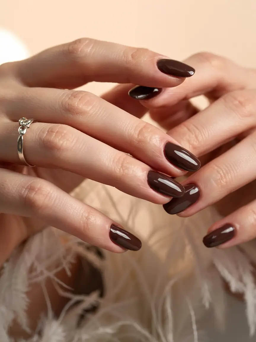 fall 2025 nail color ideas for women over 40 Dark Chocolate Sophistication