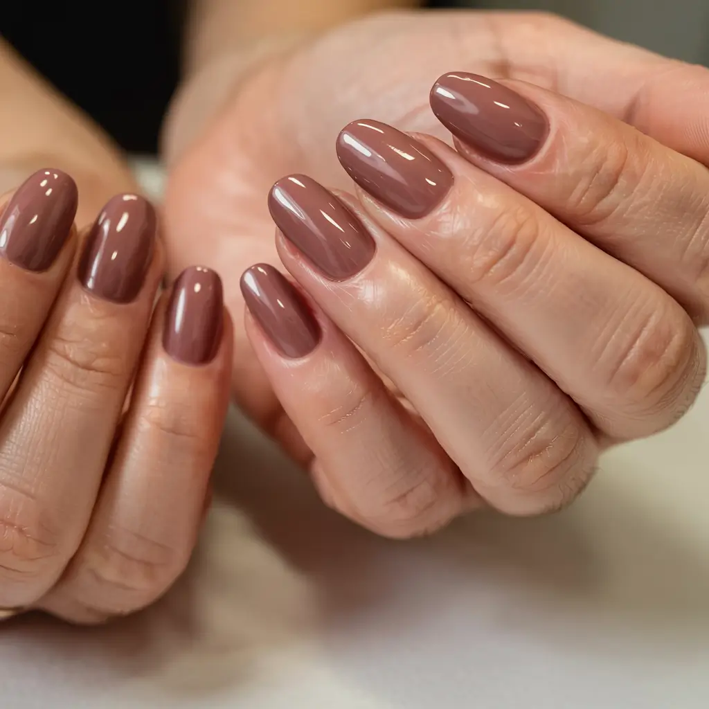 fall 2025 nail color ideas for women over 50 Warm Cocoa Gloss