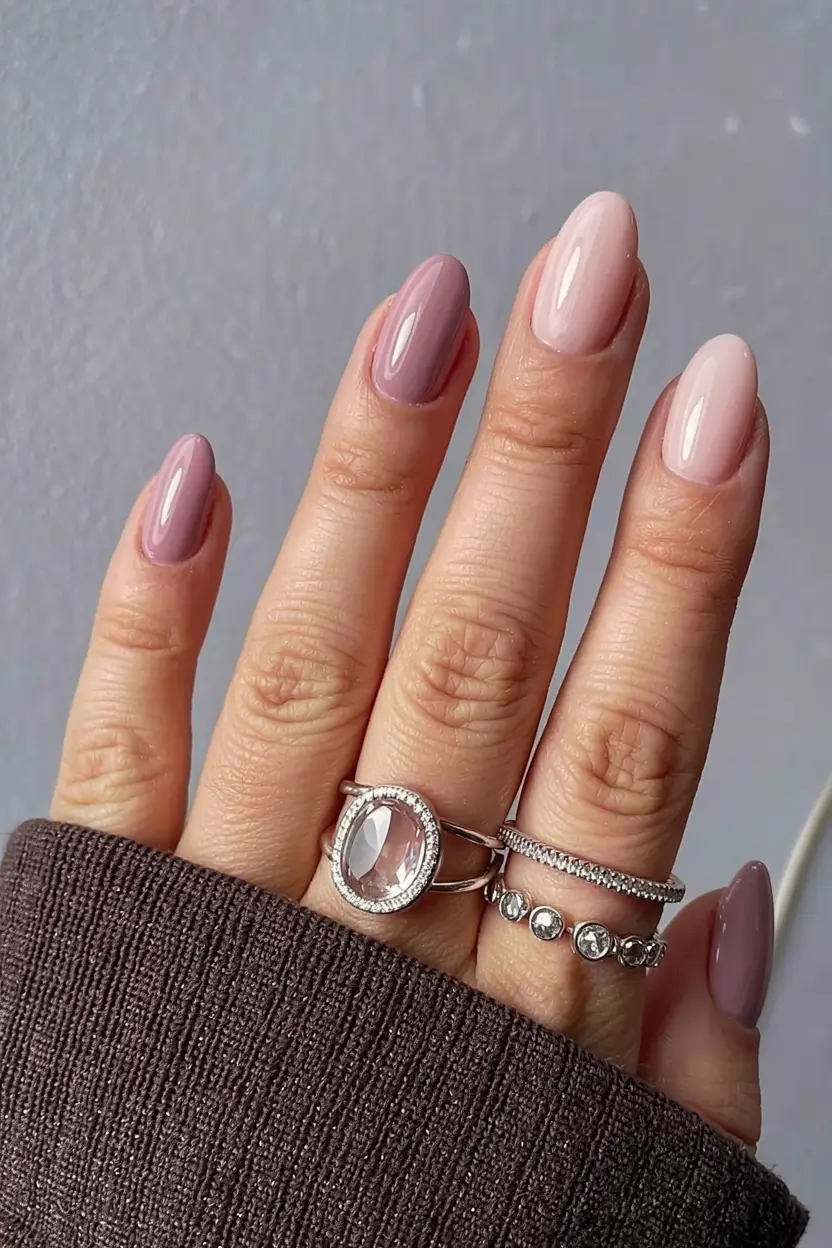 fall 2025 nail color ideas for women over 50 Soft Mauve and Blush Harmony