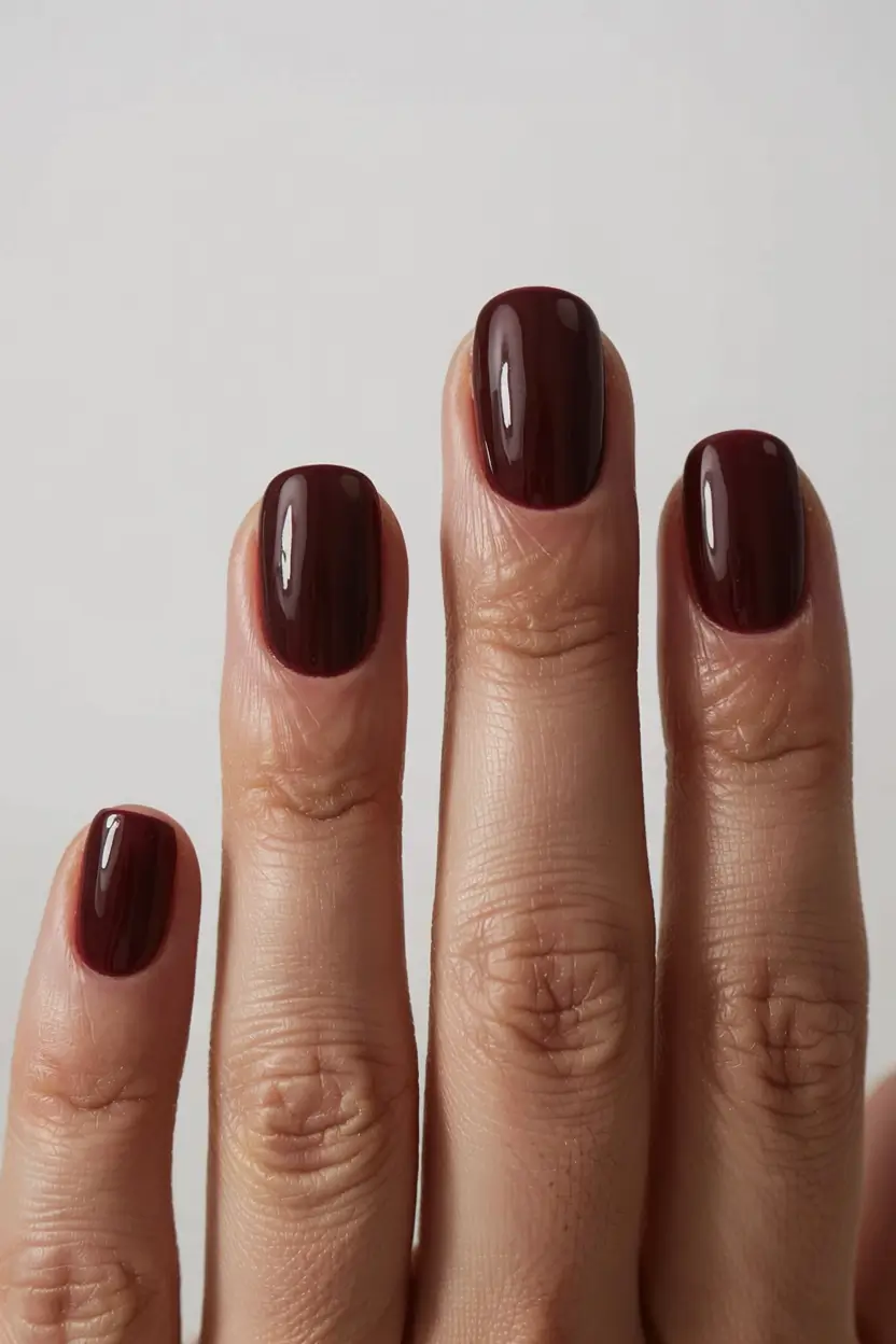 fall 2025 nail color ideas for women over 50 Classic Bordeaux Red