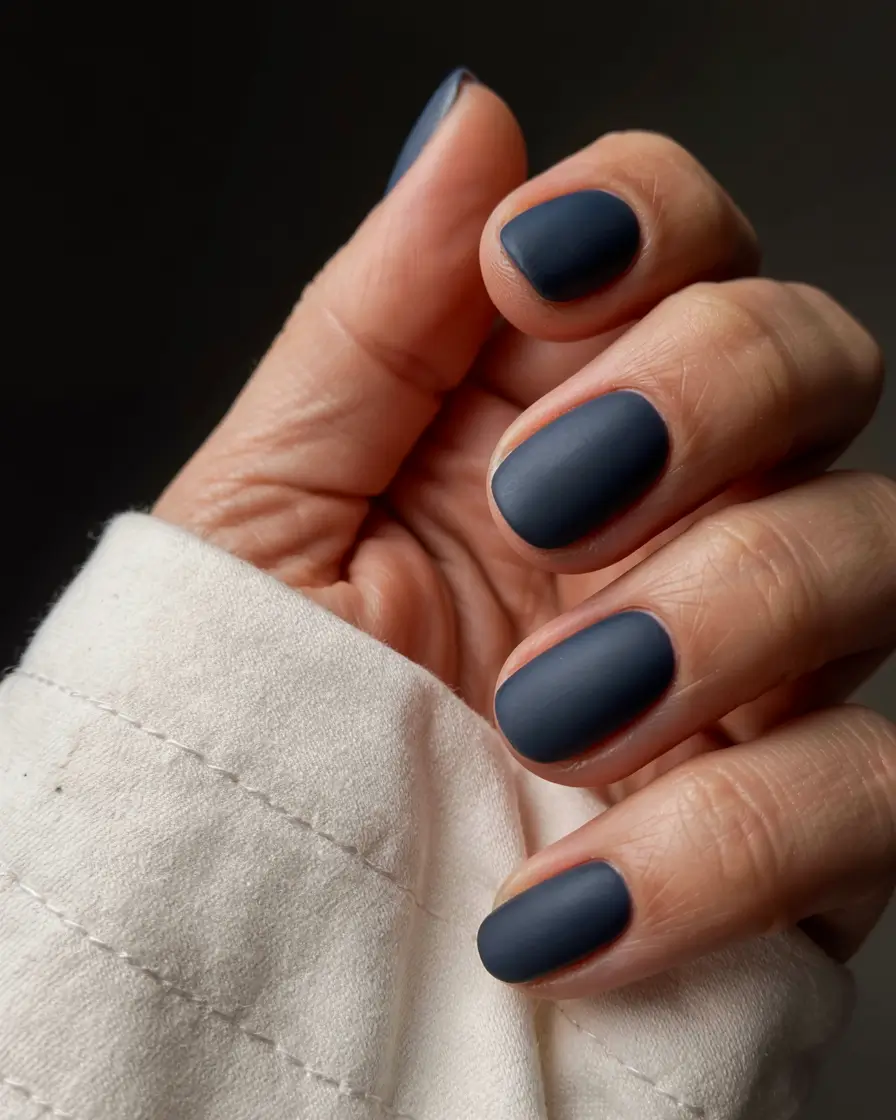 fall 2025 nail color ideas for women over 50 Velvety Midnight Matte