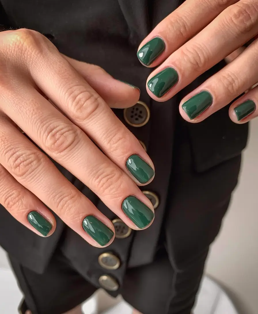 fall 2025 nail color ideas for women over 50 Evergreen Elegance