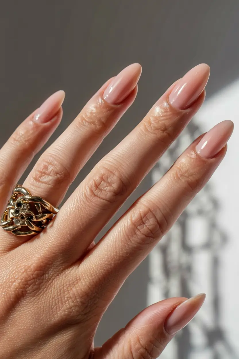 fall 2025 nail color ideas for women over 50 Elegant Almond Nude
