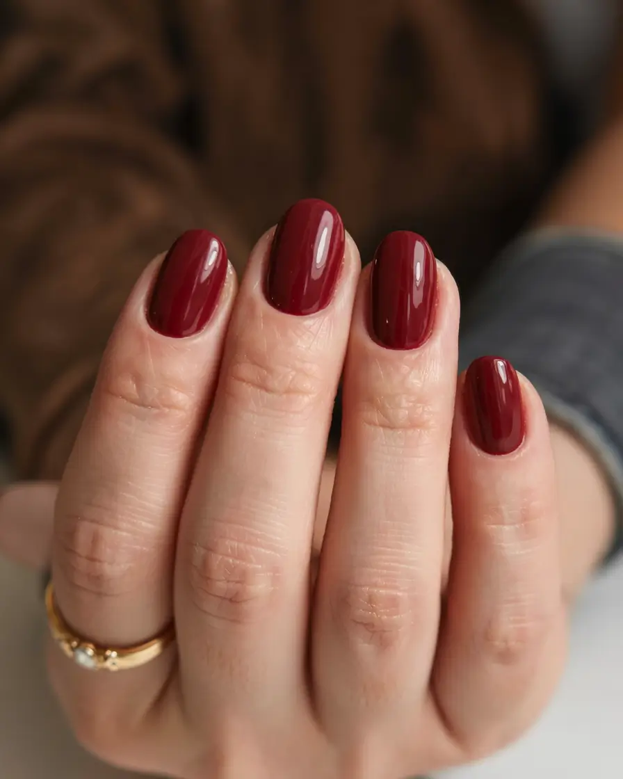 fall 2025 nail color ideas for women over 60 Deep Bordeaux Confidence