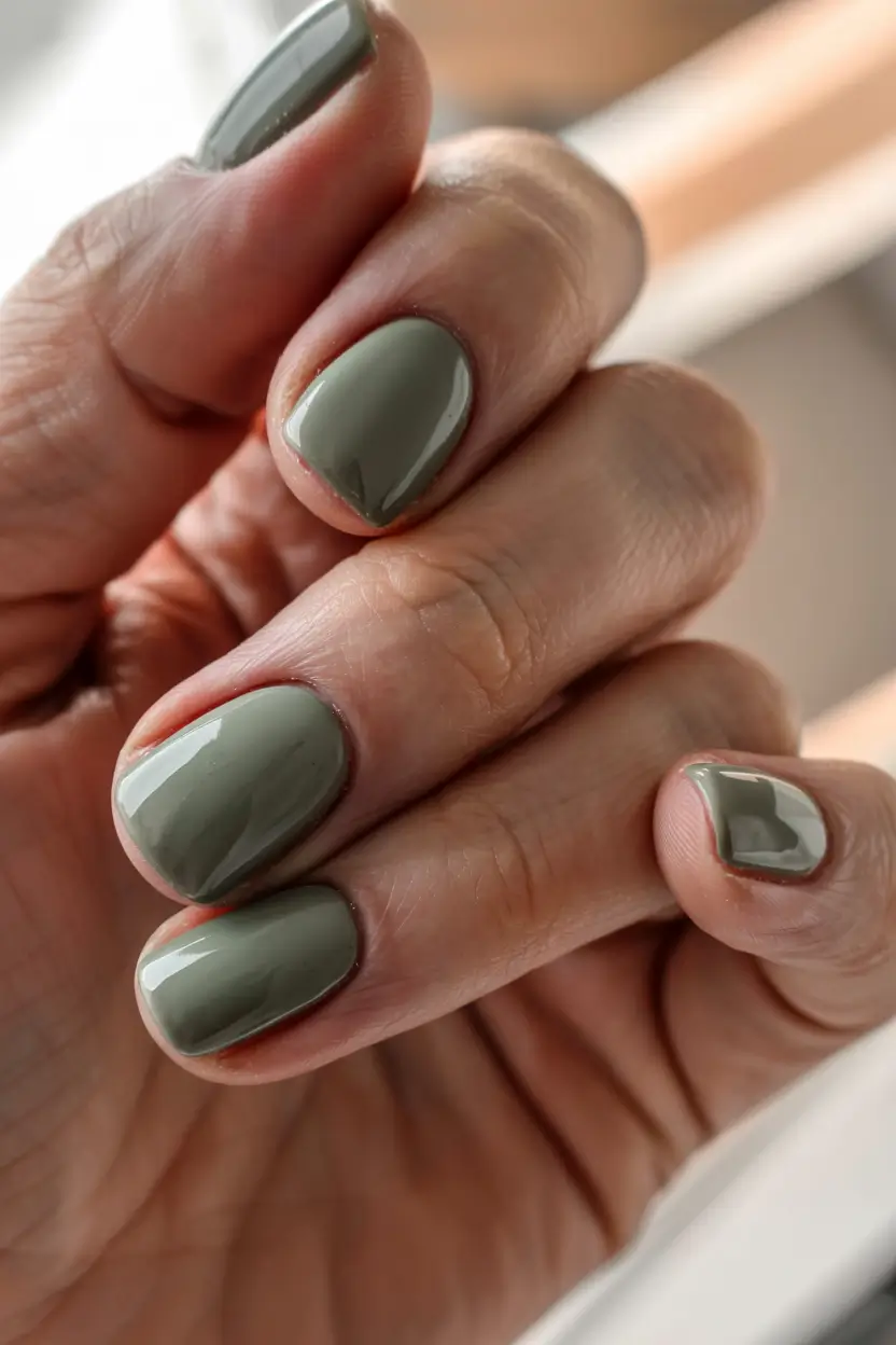 fall 2025 nail color ideas for women over 60 Mossy Green Calm