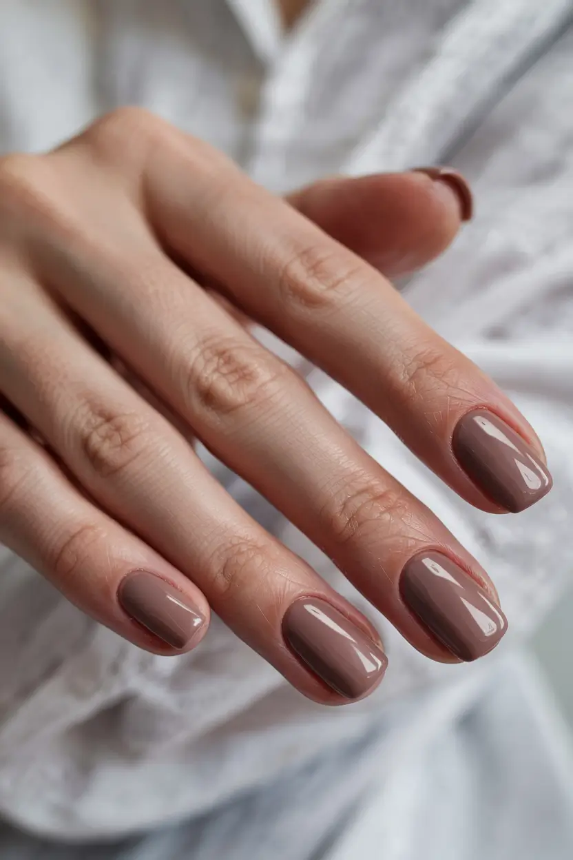 fall 2025 nail color ideas for women over 60 Mocha-Toned Minimalism