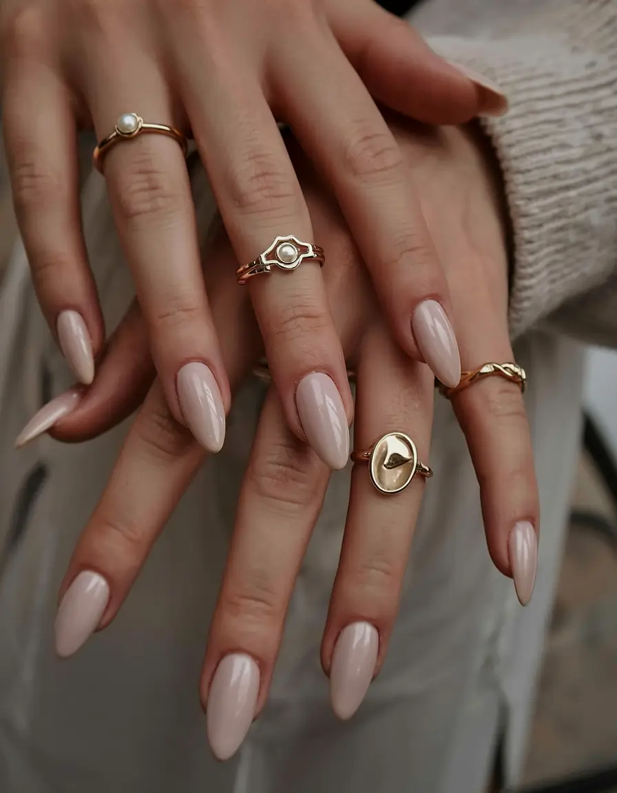 fall 2025 nail color ideas for women over 60 Almond Beige Luxe