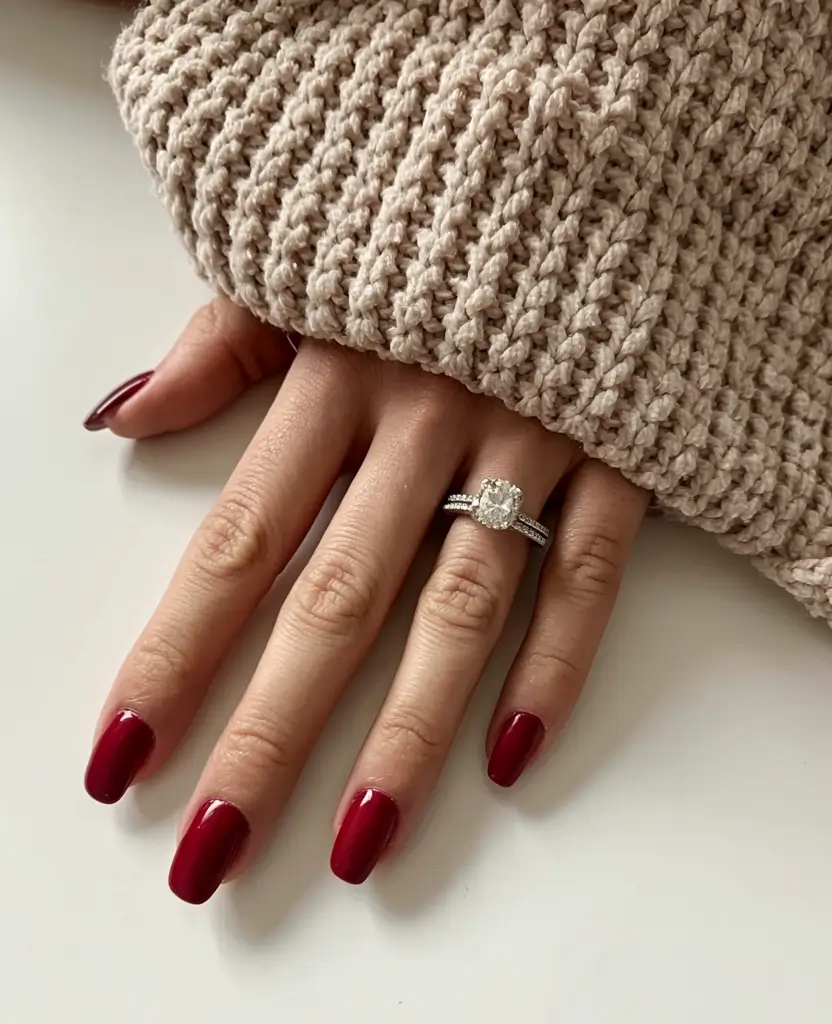 fall 2025 nail color ideas for women over 60 Ruby Red Chic