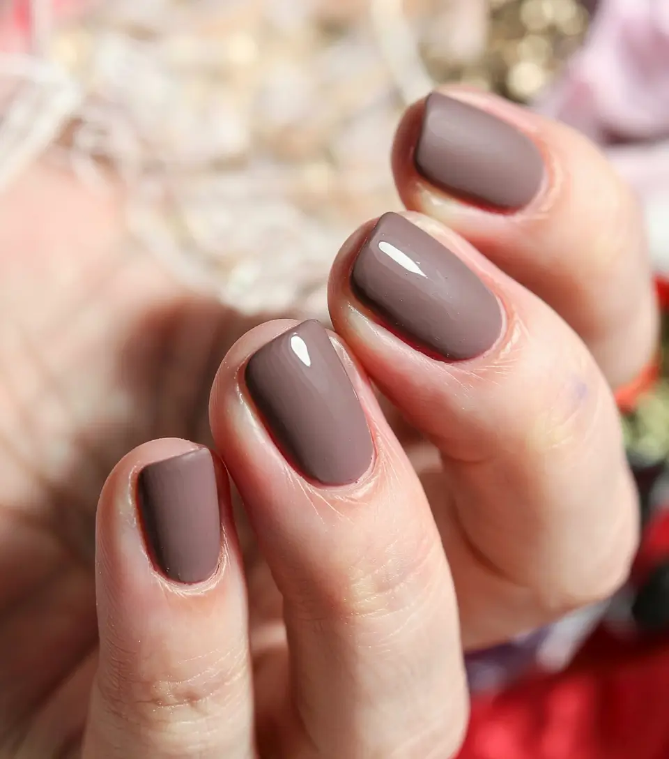 fall 2025 nail color ideas for women over 60 Earthy Taupe Warmth