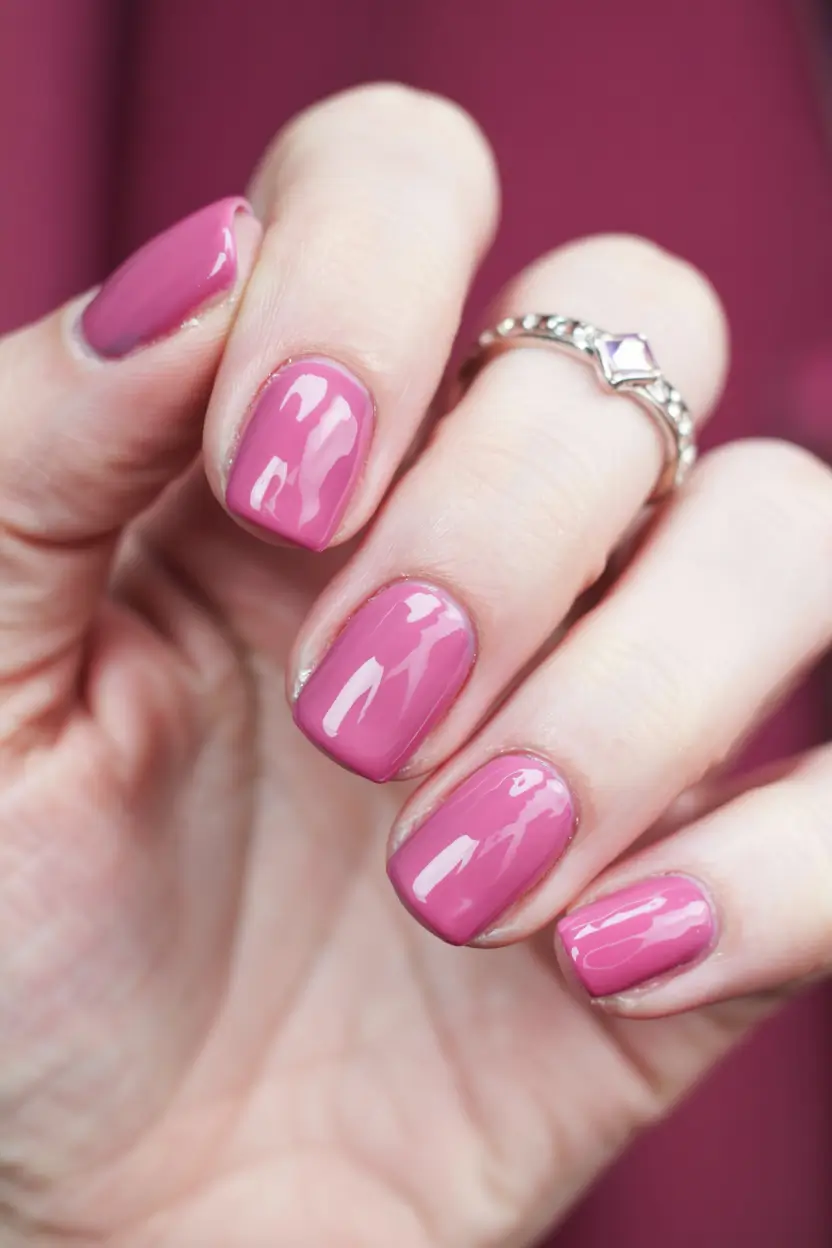 fall 2025 nail color ideas for women over 60 Cheerful Rosy Pink