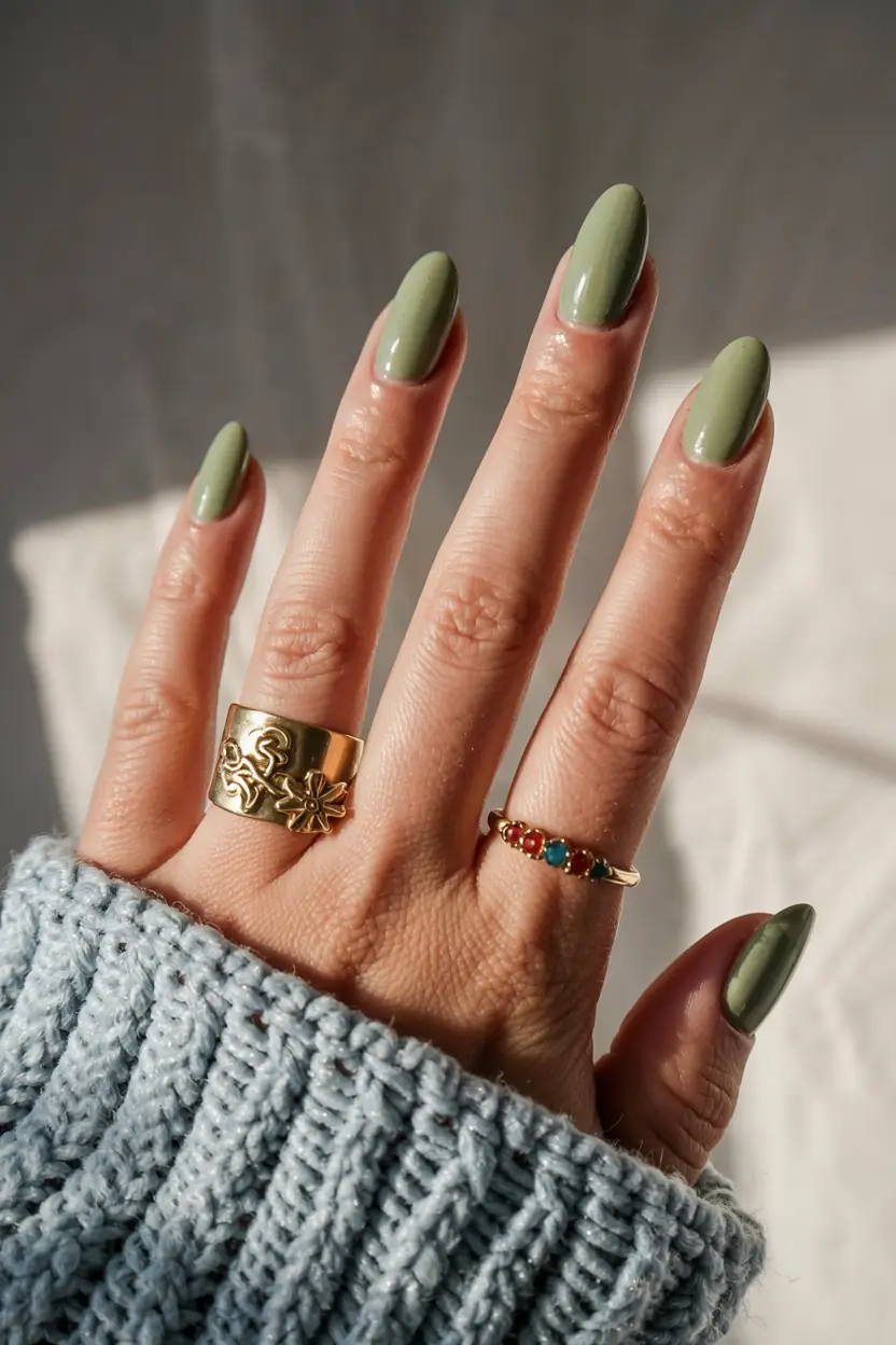 fall 2025 nail color ideas for women over 60 Olive Green Statement