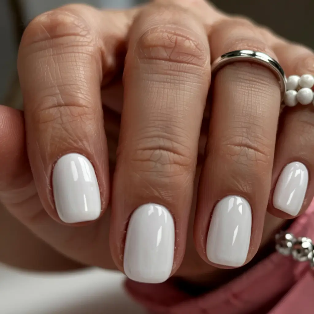 fall 2025 nail color ideas for women over 60 Clean Snow-White Classic