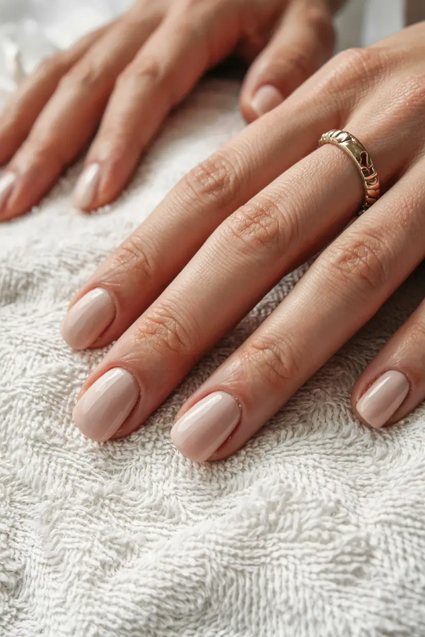 fall 2025 nail color ideas for women over 60 Soft Nude Elegance