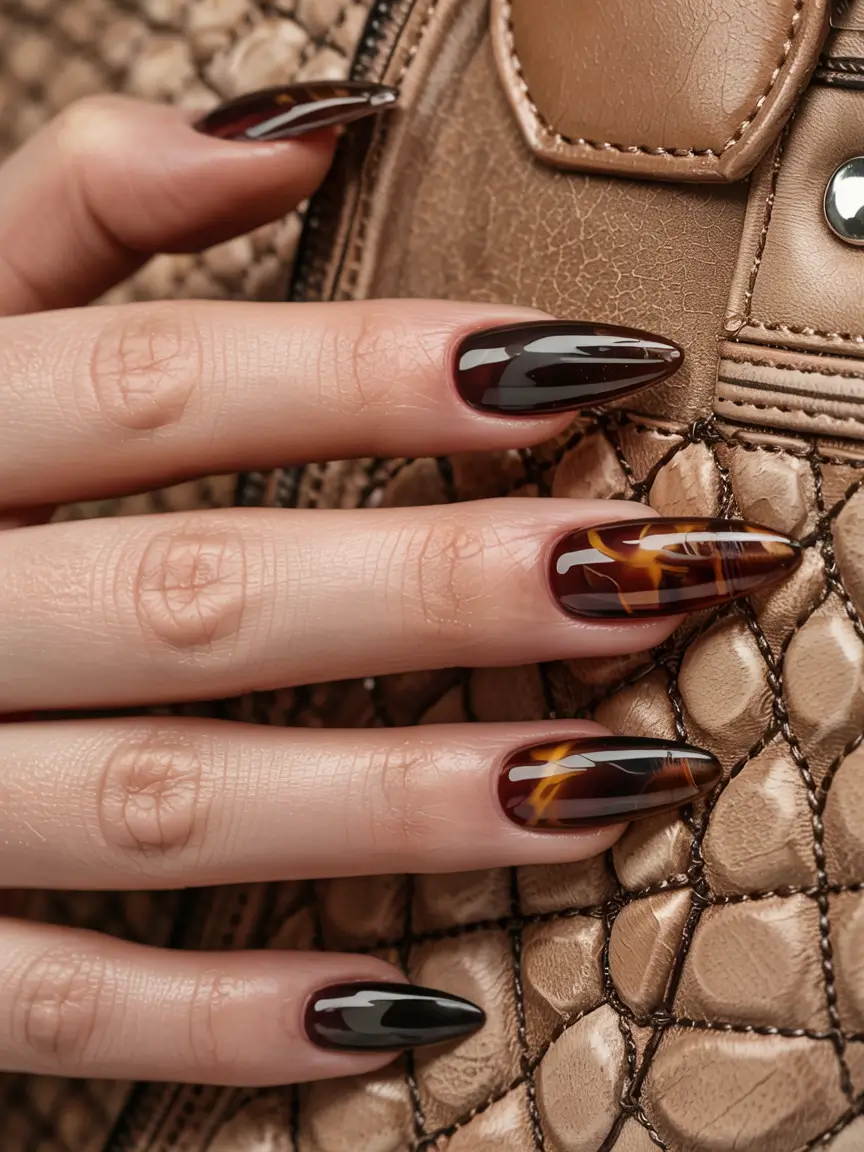 fall 2025 nail trends Tortoiseshell Elegance