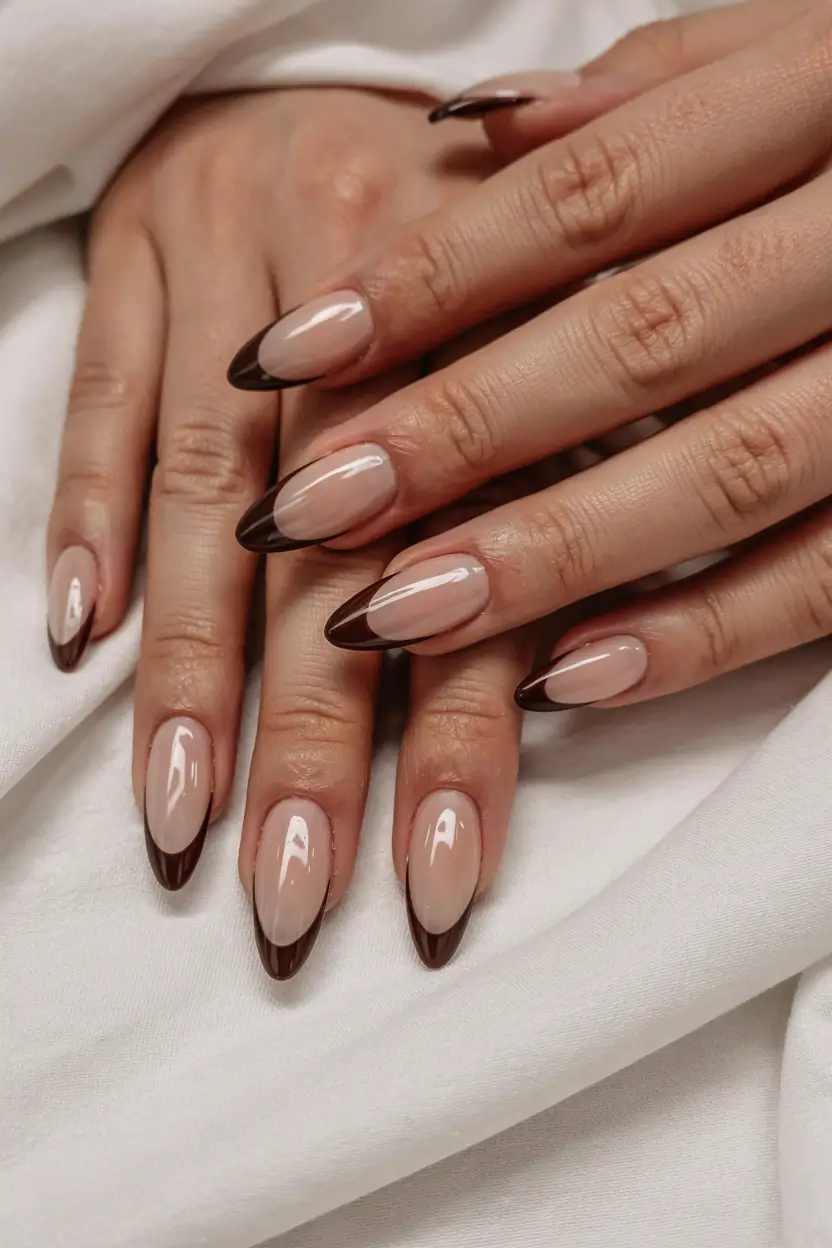 fall 2025 nail trends Chocolate French Tips
