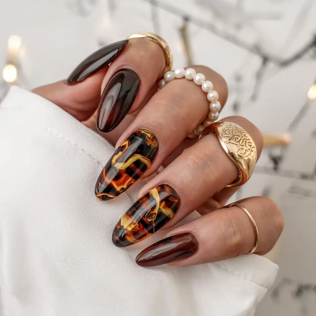 fall 2025 nail trends Tortoiseshell Sophistication